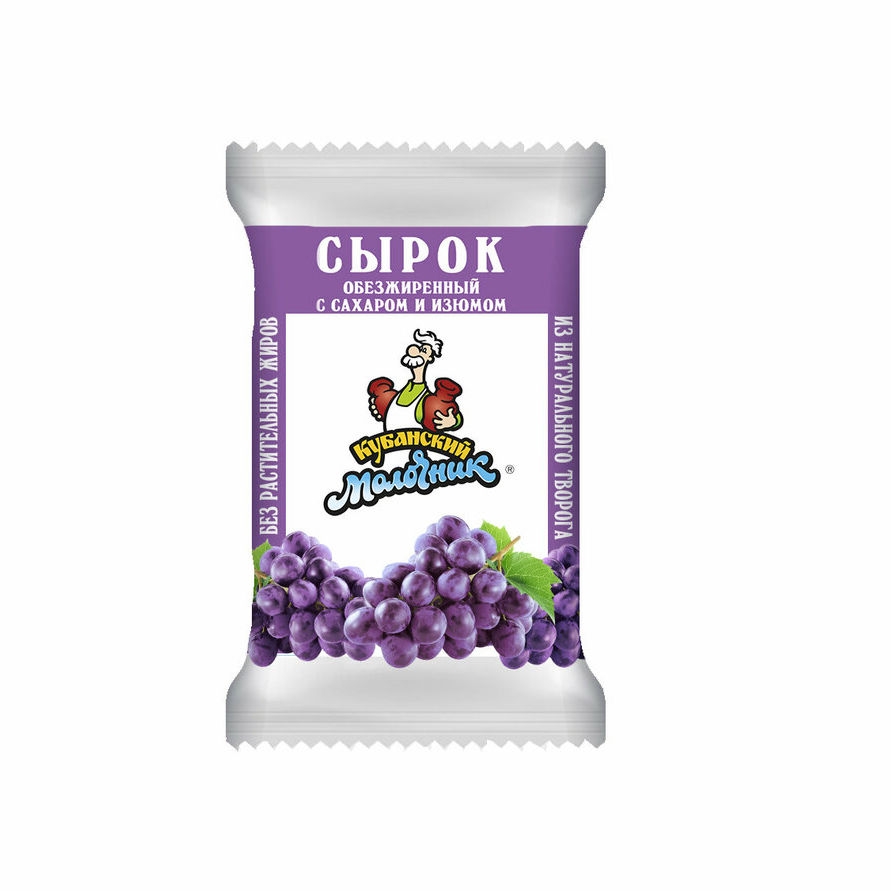 Сырок творожный обезж.с сах.и изюм. 100г. Куб.мол.