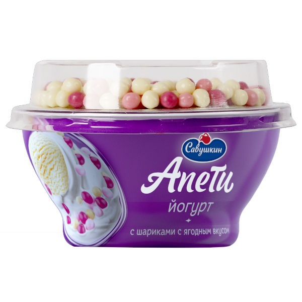 Йогурт Апети Пломбир 105г. 5% рис.шар ягодные