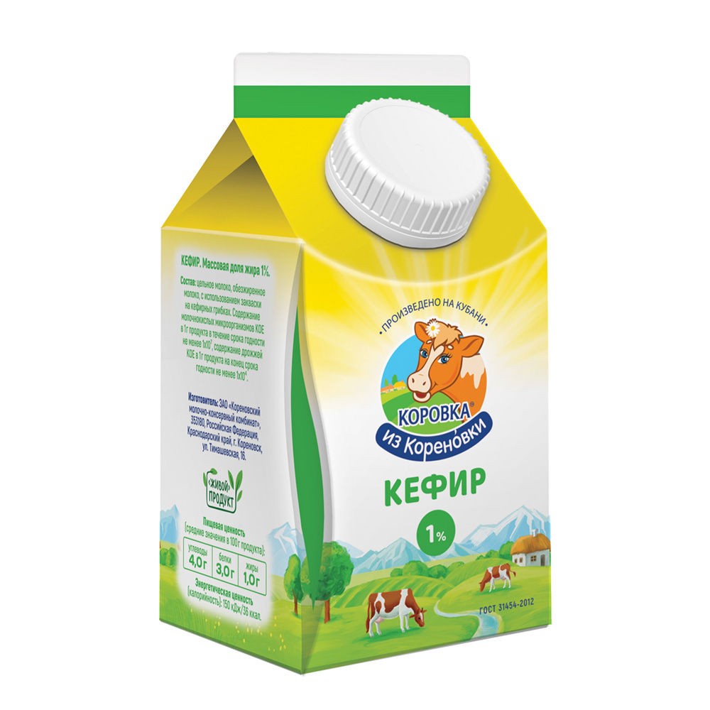 Кефир м.д.ж 1%  пюр-пак крышка 450г. Кореновка